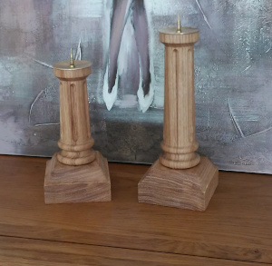 Pair of oak candlesticks